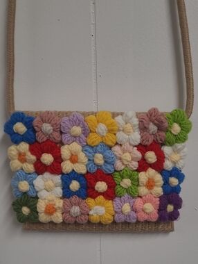 Crochet Multi Color Florals Crossbody Bag Snap Front NWOT